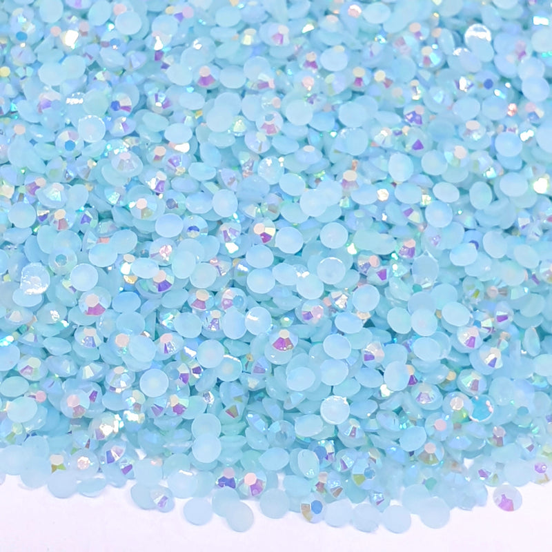 MajorCrafts Baby Blue AB Flat Back Round 14 Facets Resin Rhinestones C68