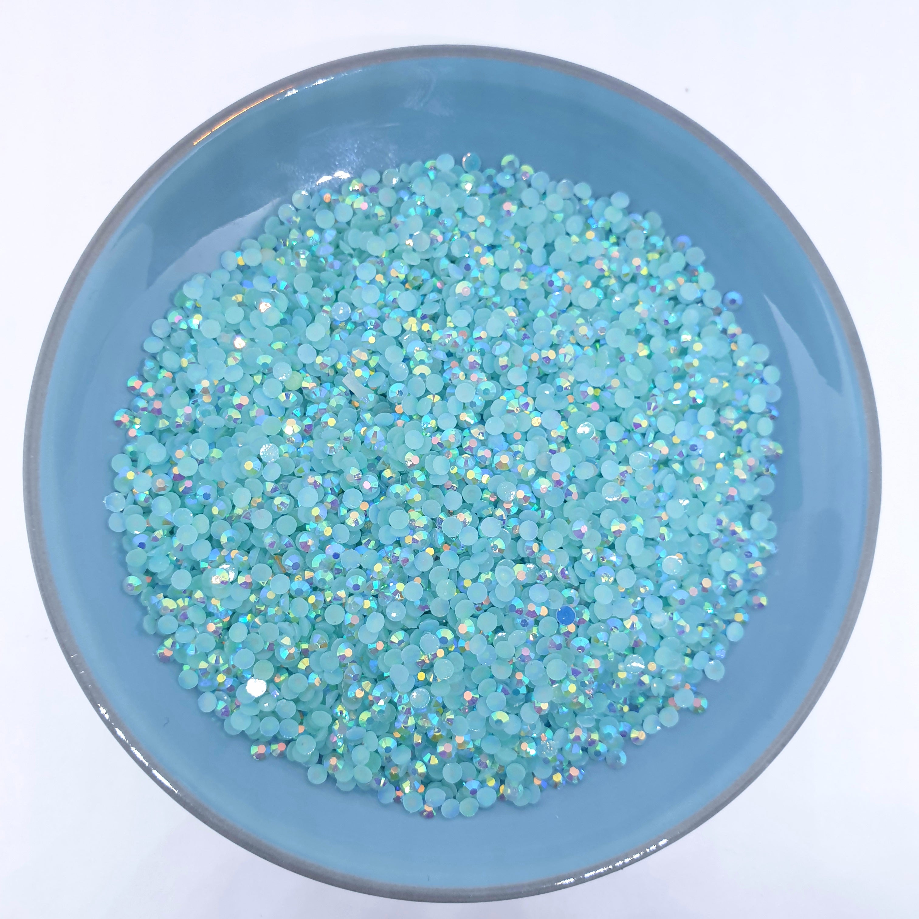 MajorCrafts Baby Blue AB Flat Back Round 14 Facets Resin Rhinestones C68