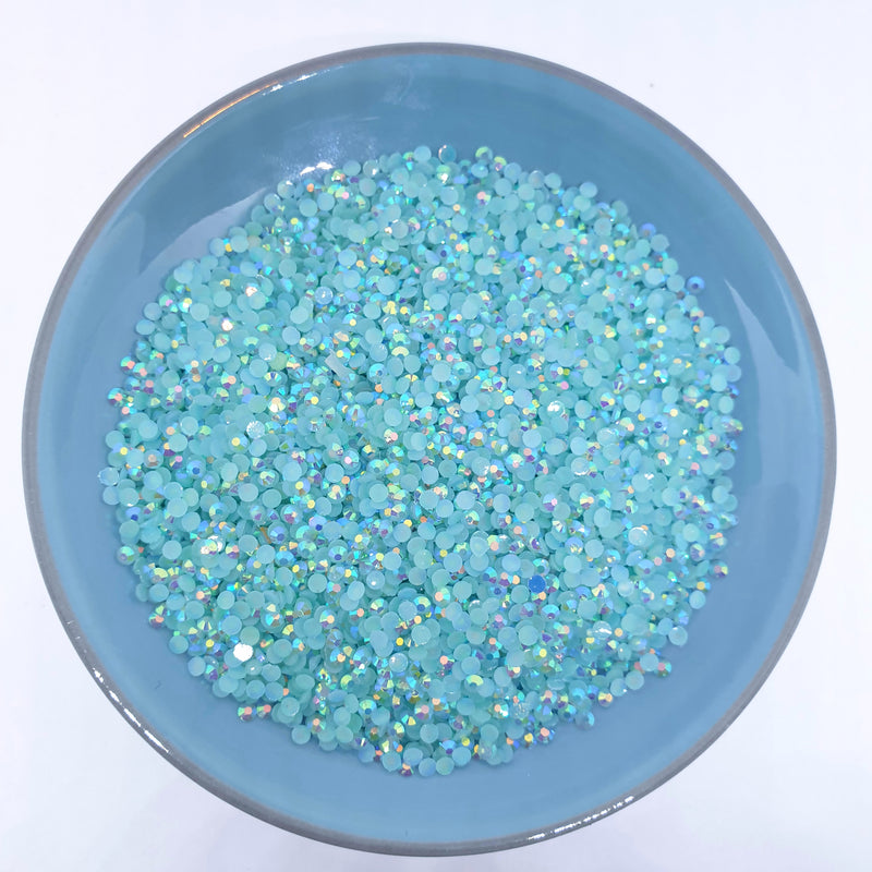 MajorCrafts Baby Blue AB Flat Back Round 14 Facets Resin Rhinestones C68