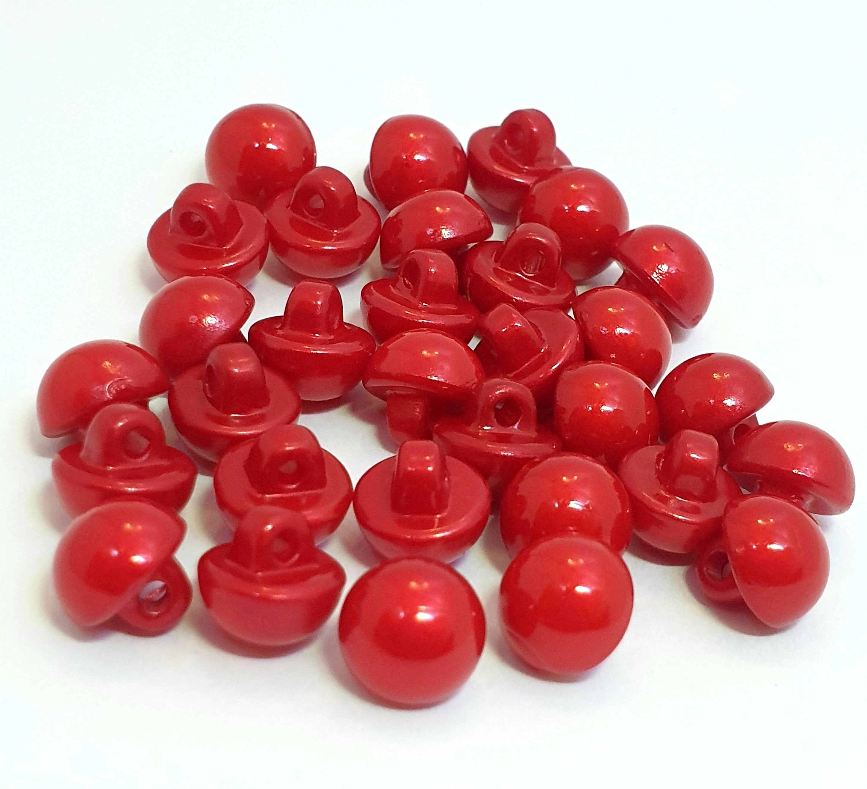 MajorCrafts 30pcs 8mm Red High-Grade Acrylic Small Round Sewing Mushroom Shank Buttons