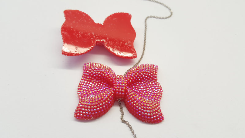 MajorCrafts 3pcs 54mm x 42mm Red AB Flat Back Large Chunky Resin Rhinestone Bows C06