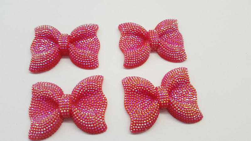 MajorCrafts 3pcs 54mm x 42mm Red AB Flat Back Large Chunky Resin Rhinestone Bows C06