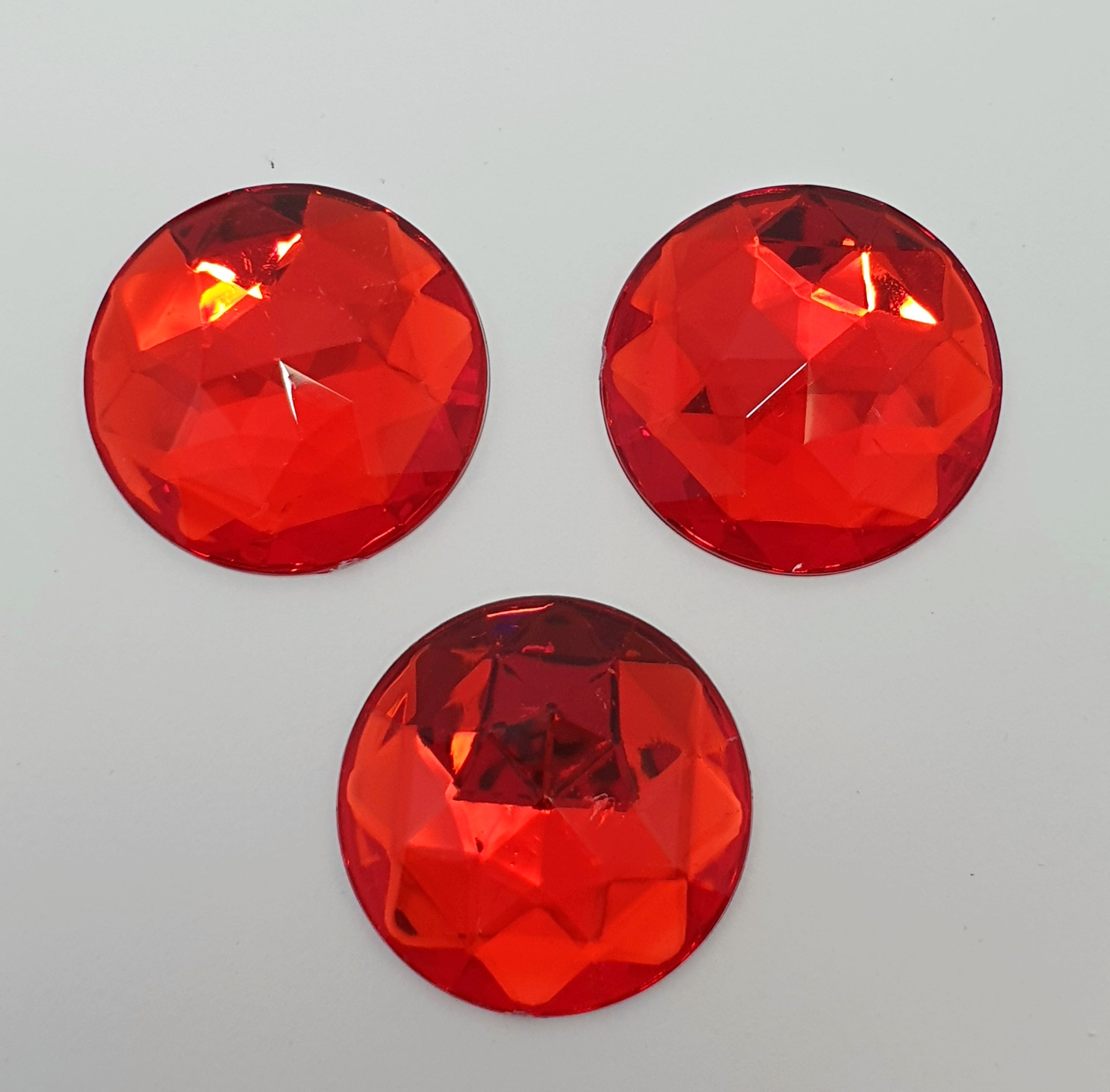MajorCrafts 12pcs 30mm Red Siam Star Facets Flat Back Large Round Acrylic Rhinestones A06