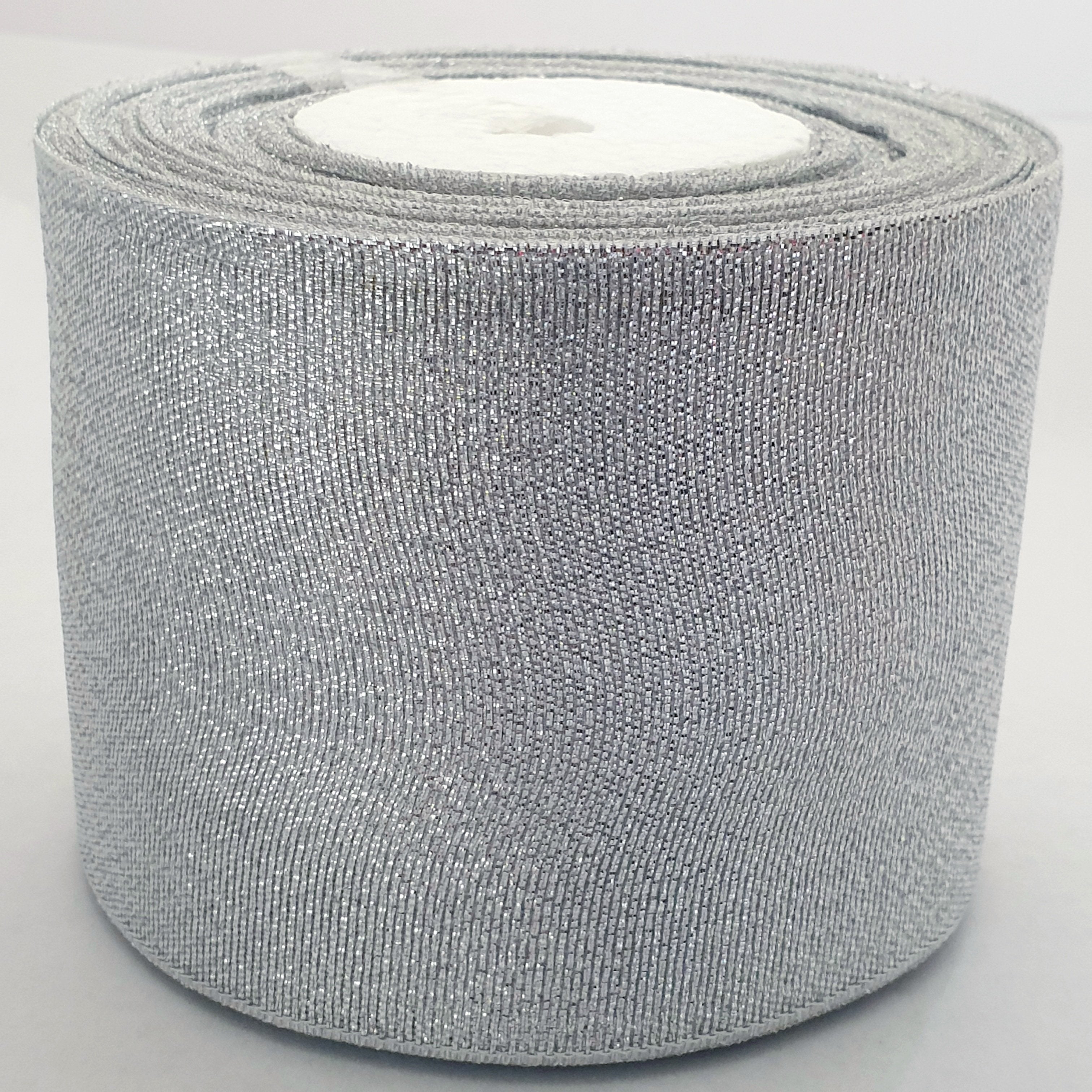 MajorCrafts 100mm 22metres Silver Shimmer Glitter Single Sided Sheer Organza Fabric Ribbon Roll