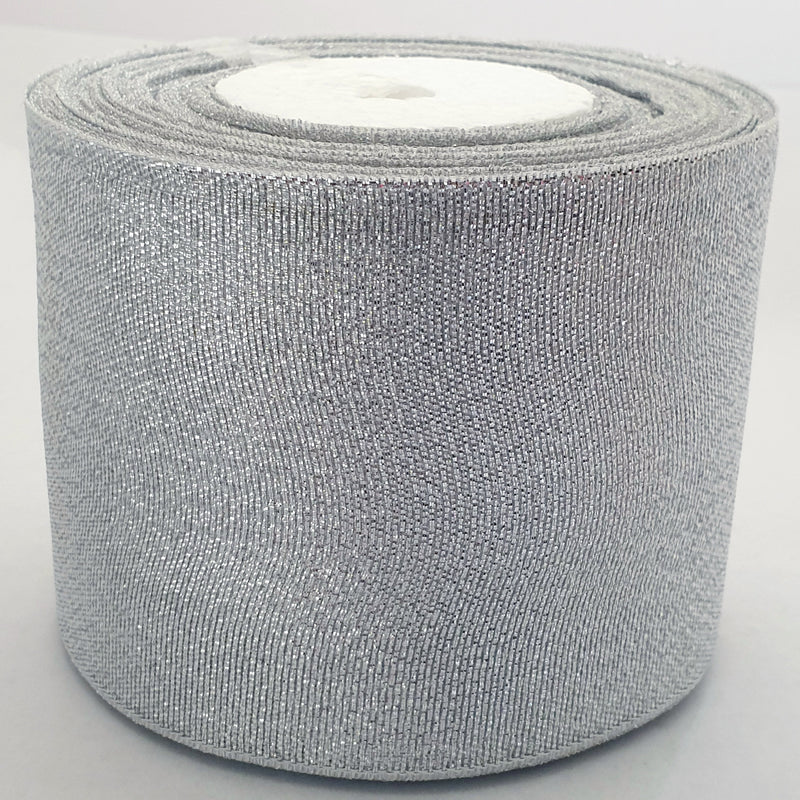 MajorCrafts 100mm 22metres Silver Shimmer Glitter Single Sided Sheer Organza Fabric Ribbon Roll