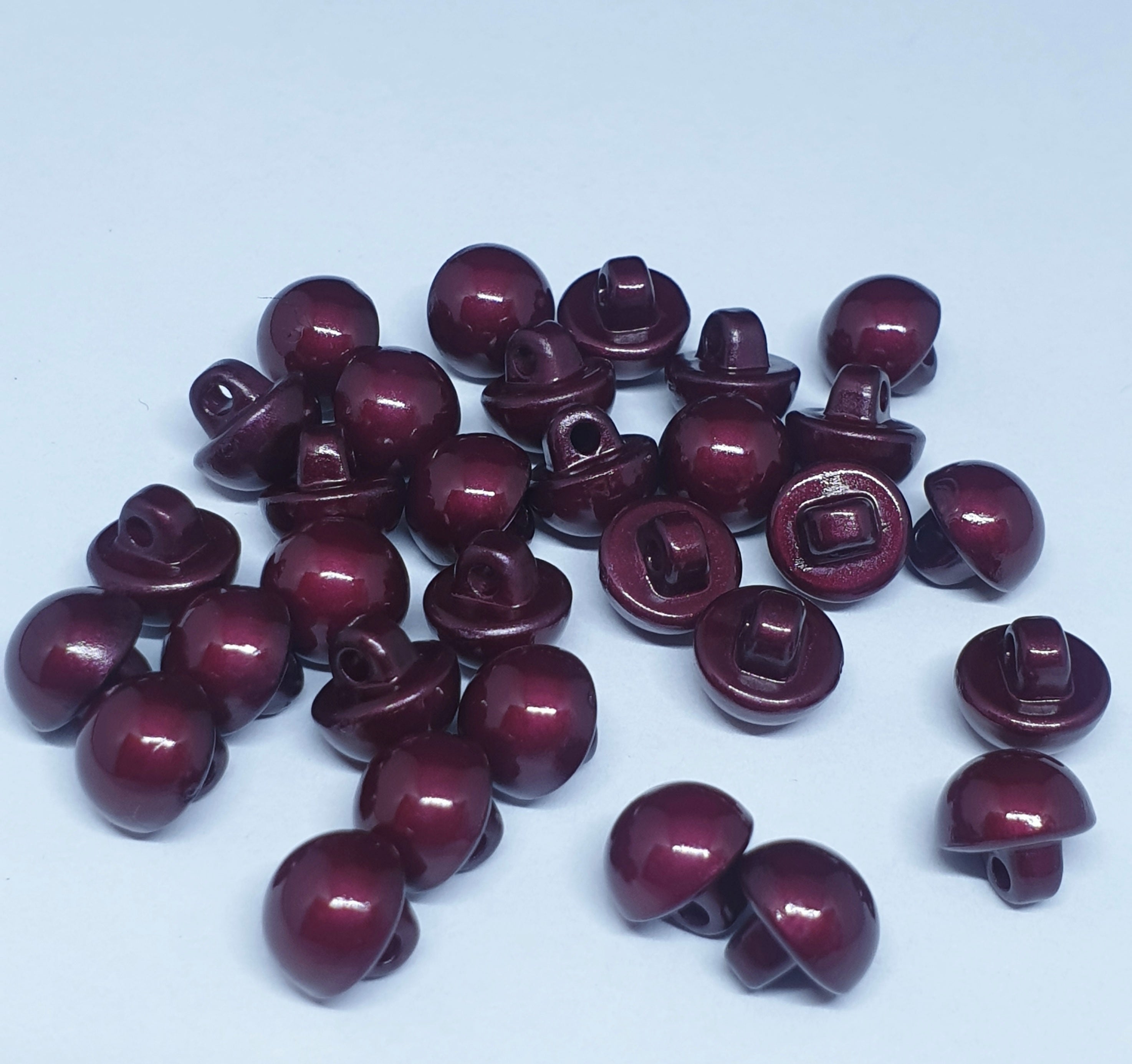 MajorCrafts 30pcs 8mm Burgundy Red High-Grade Acrylic Small Round Sewing Mushroom Shank Buttons