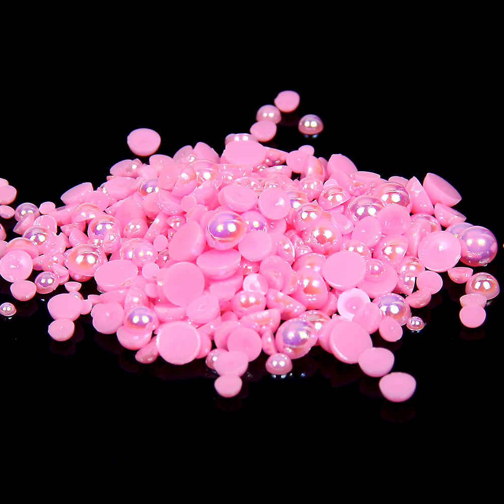 MajorCrafts Rose Pink AB Flat Back Half Round Resin Pearls C08