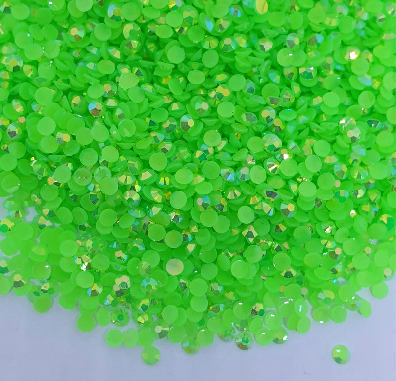 MajorCrafts Bright Green AB Flat Back Round 14 Facets Resin Rhinestones C80