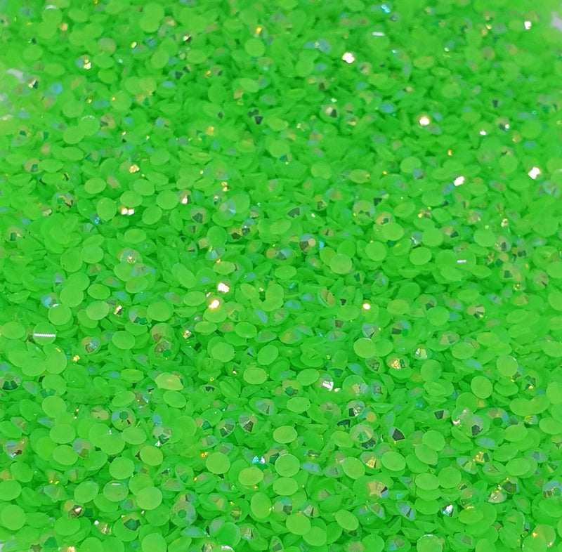 MajorCrafts Bright Green AB Flat Back Round 14 Facets Resin Rhinestones C80