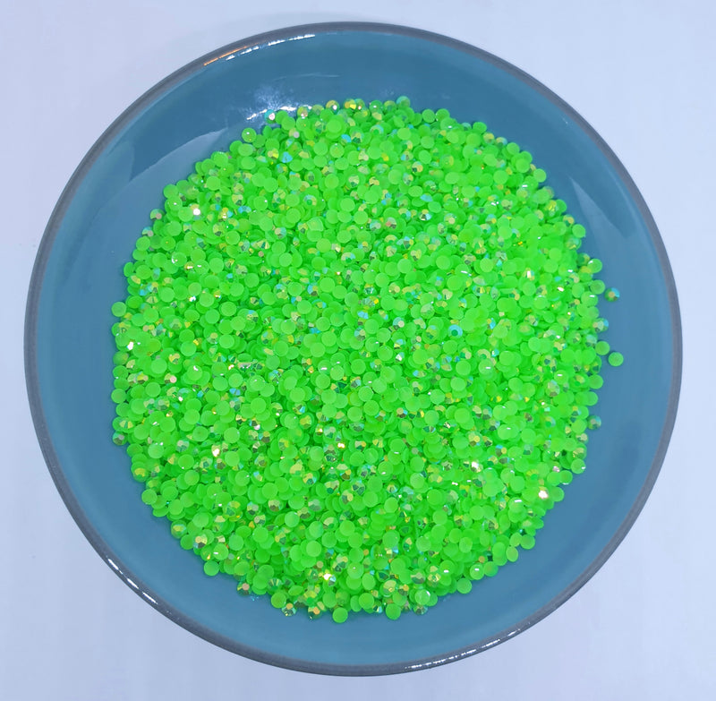 MajorCrafts Bright Green AB Flat Back Round 14 Facets Resin Rhinestones C80
