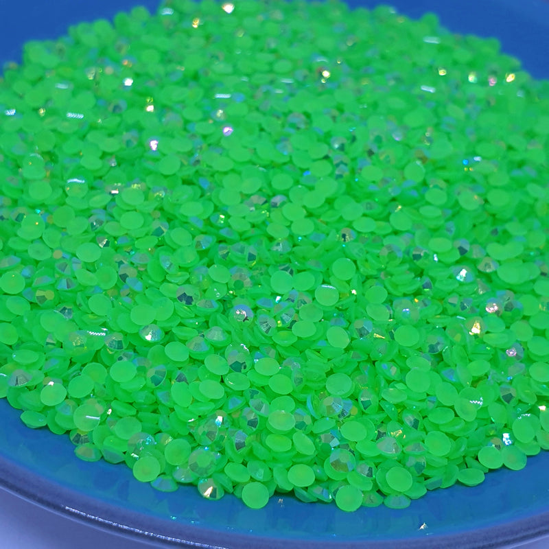 MajorCrafts Bright Green AB Flat Back Round 14 Facets Resin Rhinestones C80