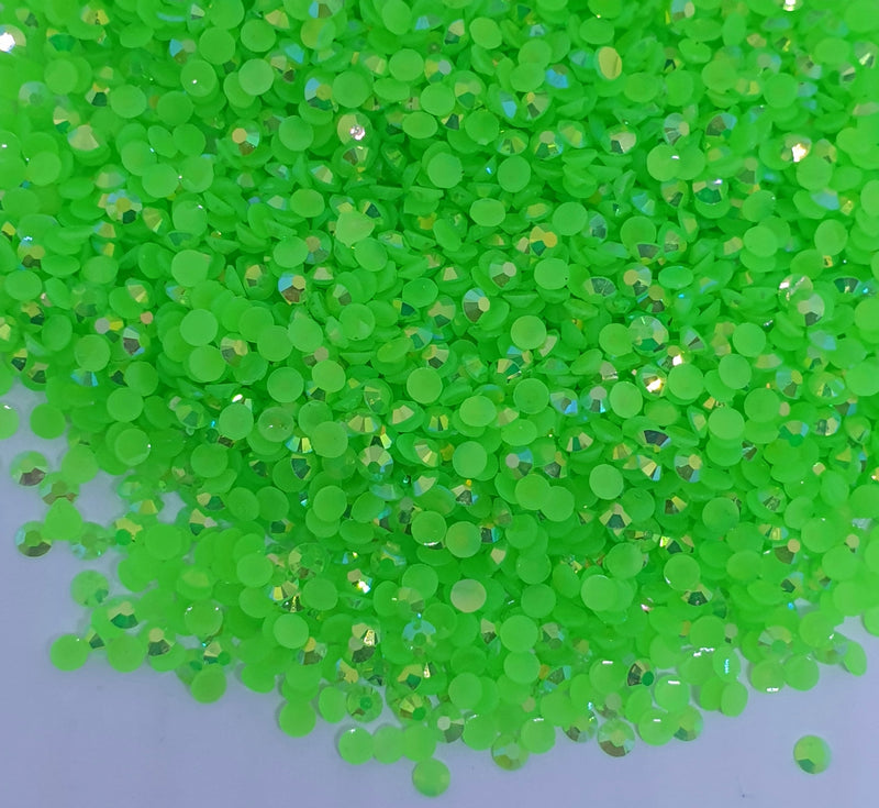 MajorCrafts Bright Green AB Flat Back Round 14 Facets Resin Rhinestones C80