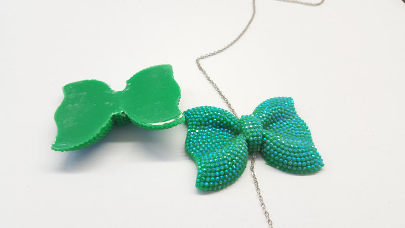 MajorCrafts 3pcs 54mm x 42mm Mint Green AB Flat Back Large Chunky Resin Rhinestone Bows C08