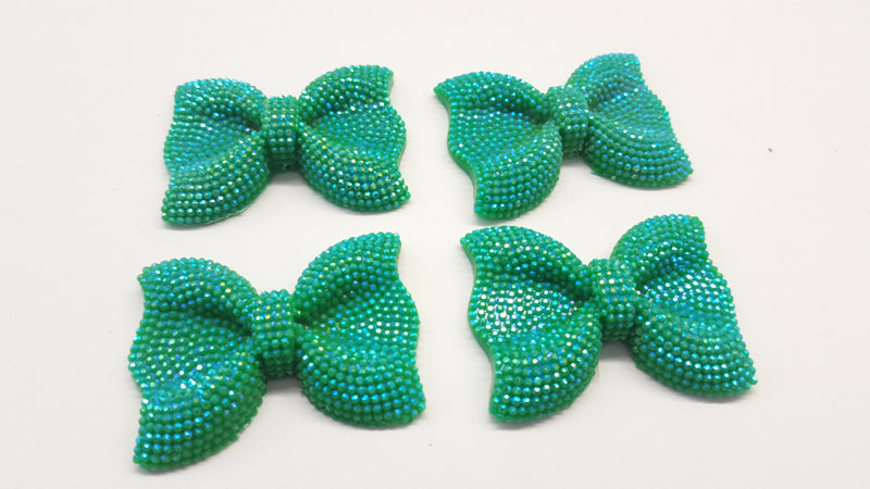 MajorCrafts 3pcs 54mm x 42mm Mint Green AB Flat Back Large Chunky Resin Rhinestone Bows C08