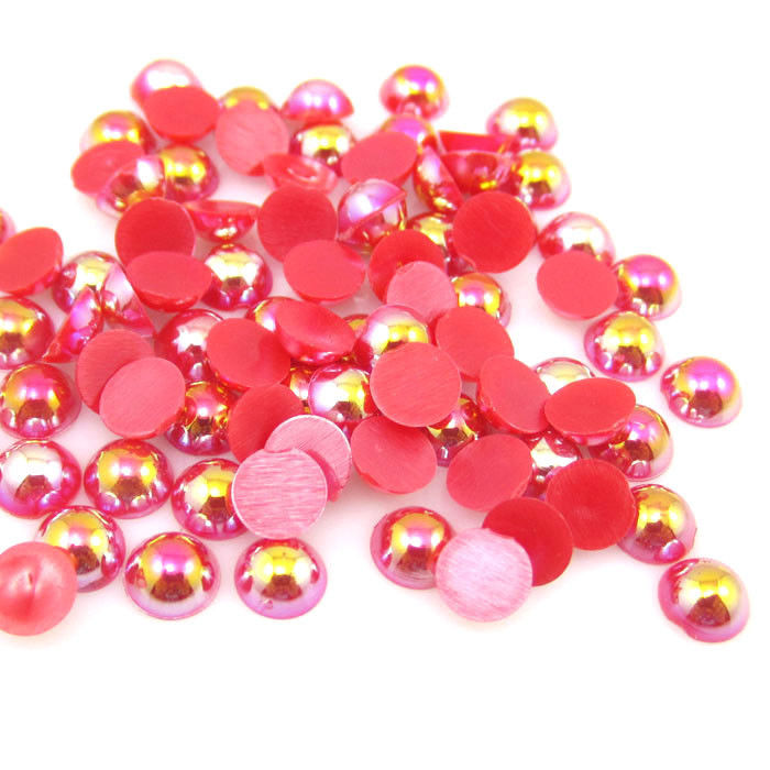 MajorCrafts Red AB Flat Back Half Round Resin Pearls C09