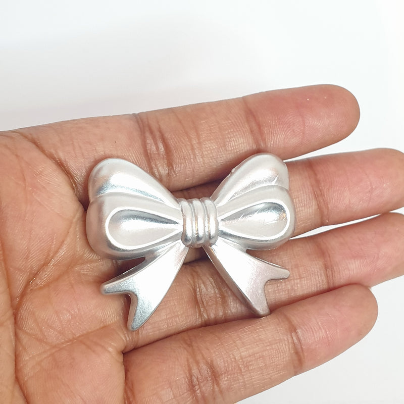 MajorCrafts 4pcs Metallic Silver 46mm x 36mm Large 3D Acrylic Bows D09