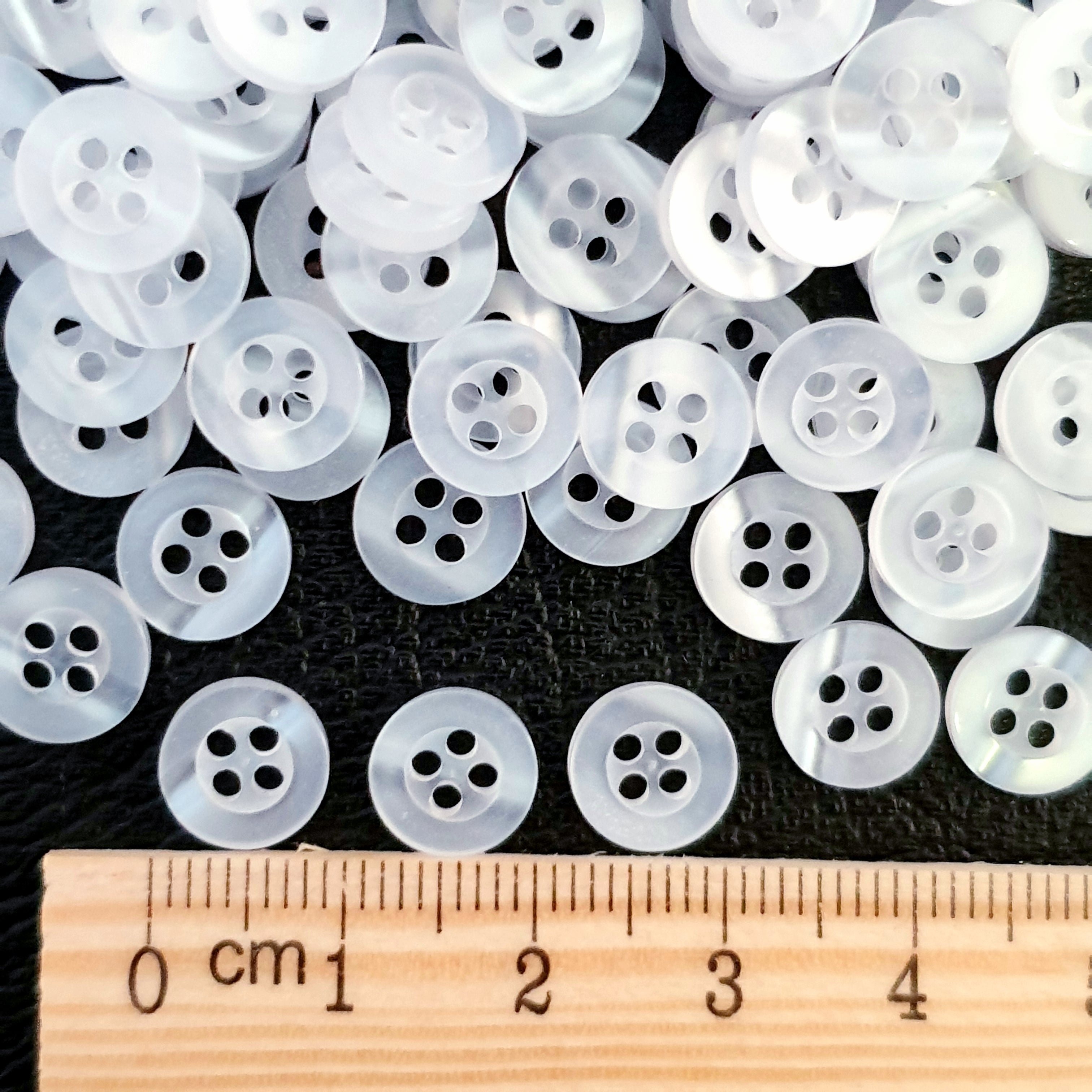 MajorCrafts 120pcs 9mm Clear White Pearlescent 4 Holes Small Round Resin Sewing Buttons