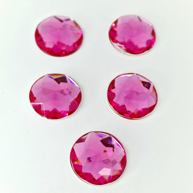MajorCrafts 24pcs 22mm Rose Pink Star Facets Flat Back Round Acrylic Rhinestones A02