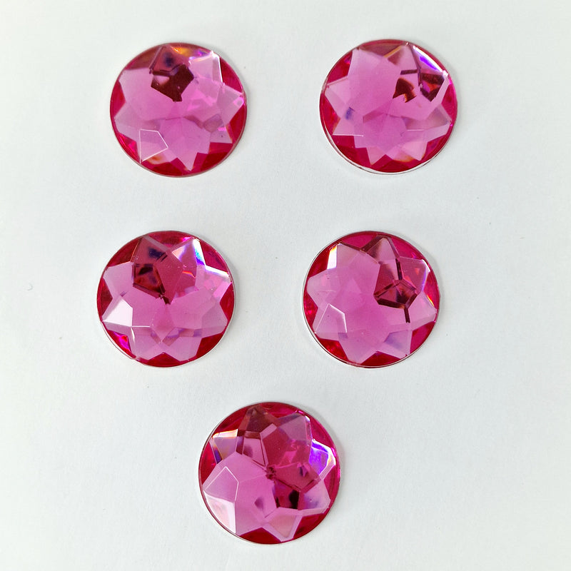 MajorCrafts 24pcs 22mm Rose Pink Star Facets Flat Back Round Acrylic Rhinestones A02