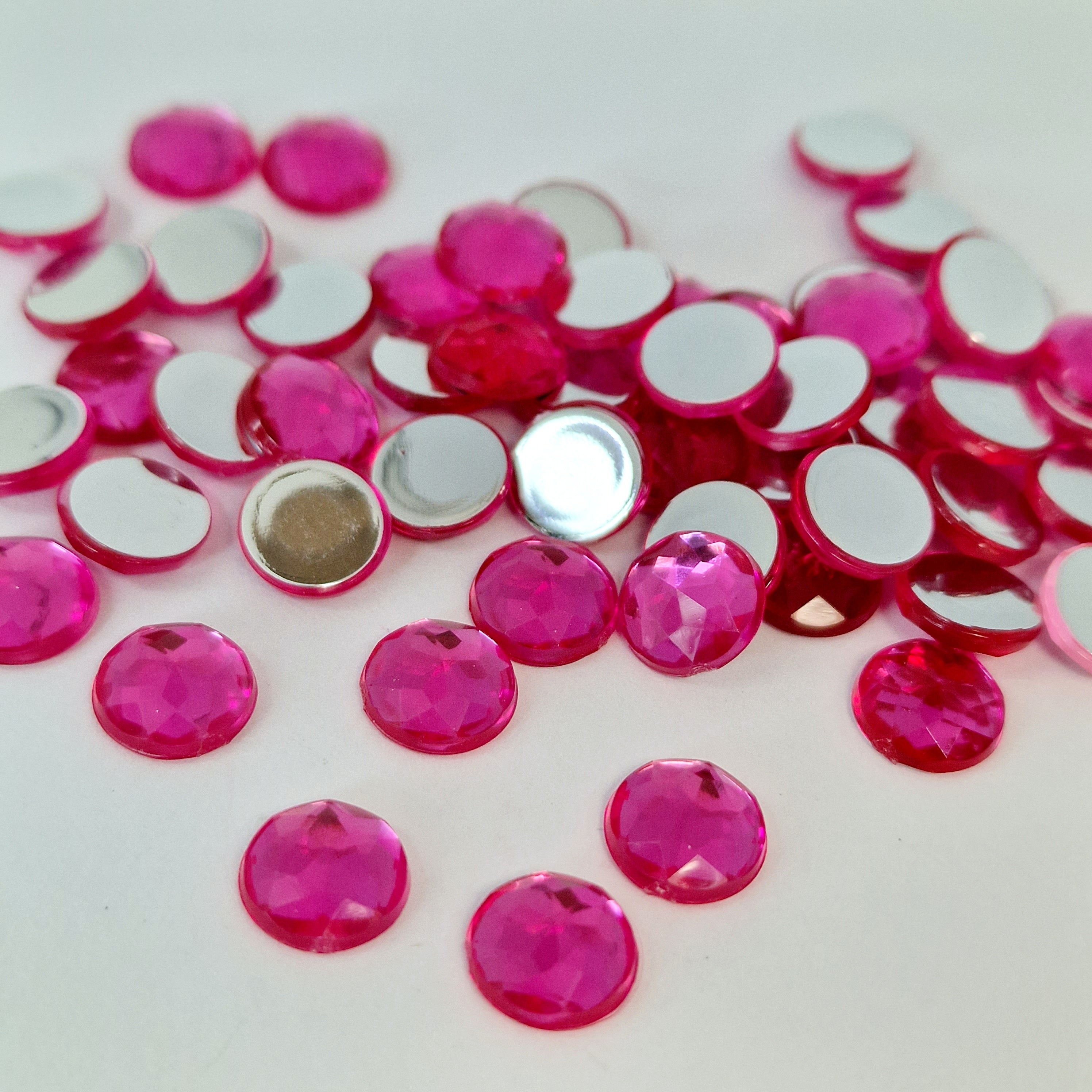 MajorCrafts 96pcs 10mm Rose Pink Star Facets Flat Back Round Acrylic Rhinestones A02