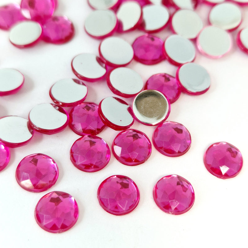 MajorCrafts 200pcs 8mm Rose Pink Star Facets Flat Back Round Acrylic Rhinestones A02
