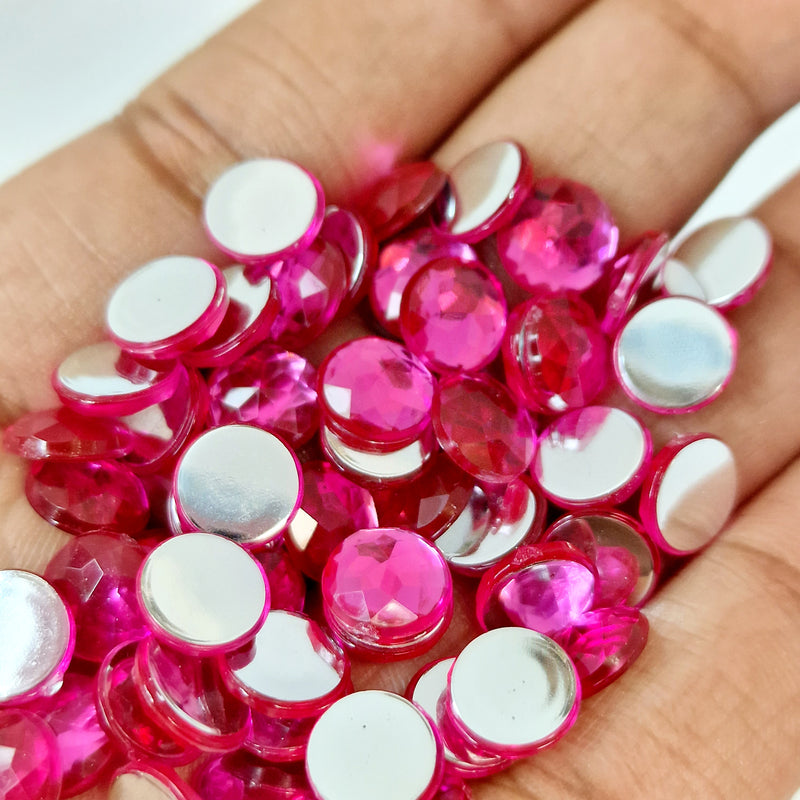 MajorCrafts 200pcs 8mm Rose Pink Star Facets Flat Back Round Acrylic Rhinestones A02