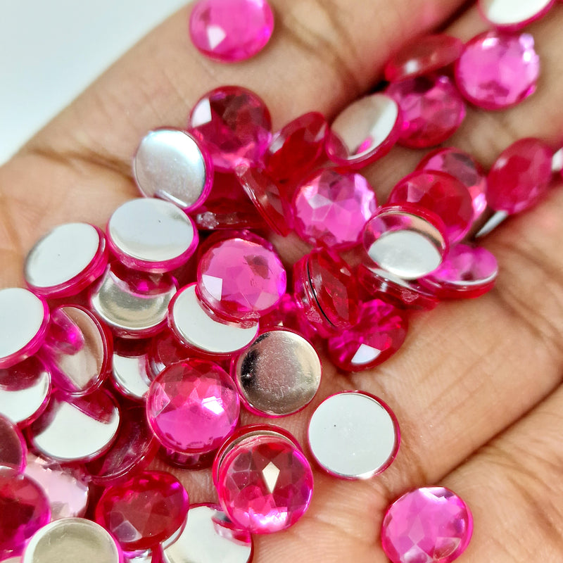 MajorCrafts 200pcs 8mm Rose Pink Star Facets Flat Back Round Acrylic Rhinestones A02