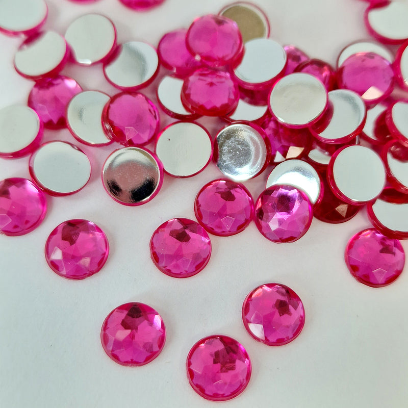 MajorCrafts 200pcs 8mm Rose Pink Star Facets Flat Back Round Acrylic Rhinestones A02