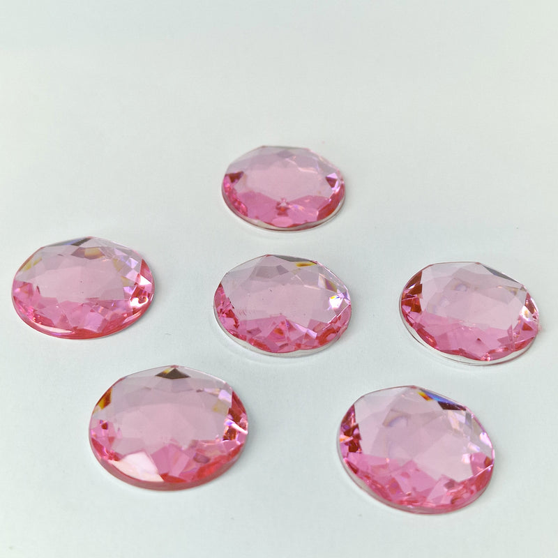 MajorCrafts 24pcs 22mm Light Pink Star Facets Flat Back Round Acrylic Rhinestones A03