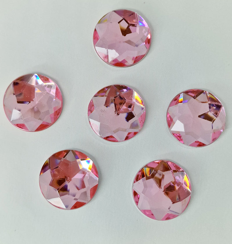 MajorCrafts 24pcs 22mm Light Pink Star Facets Flat Back Round Acrylic Rhinestones A03