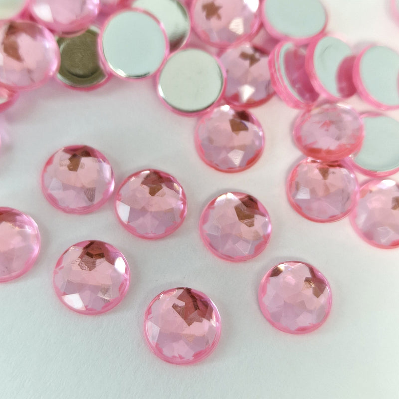 MajorCrafts 96pcs 10mm Light Pink Star Facets Flat Back Round Acrylic Rhinestones A03