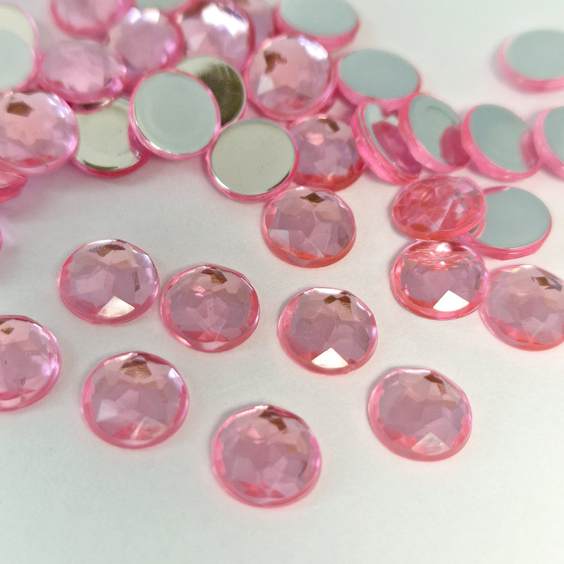 MajorCrafts 96pcs 10mm Light Pink Star Facets Flat Back Round Acrylic Rhinestones A03