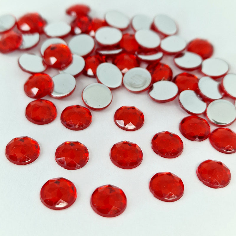 MajorCrafts 120pcs 10mm Light Red Star Facets Flat Back Round Acrylic Rhinestones A06