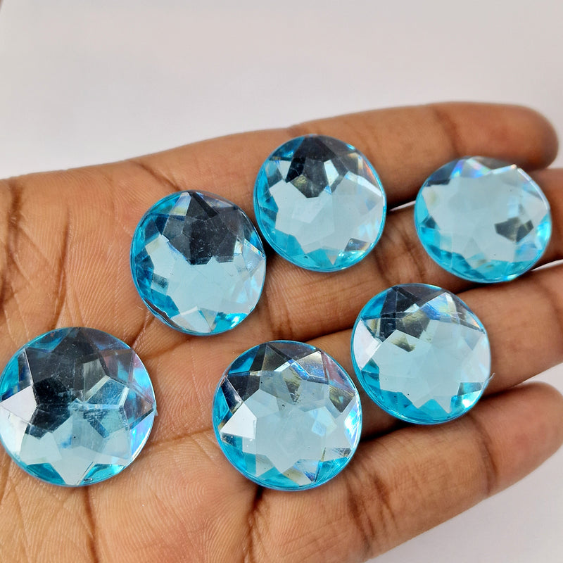 MajorCrafts 24pcs 22mm Sky Blue Star Facets Flat Back Round Acrylic Rhinestones A08