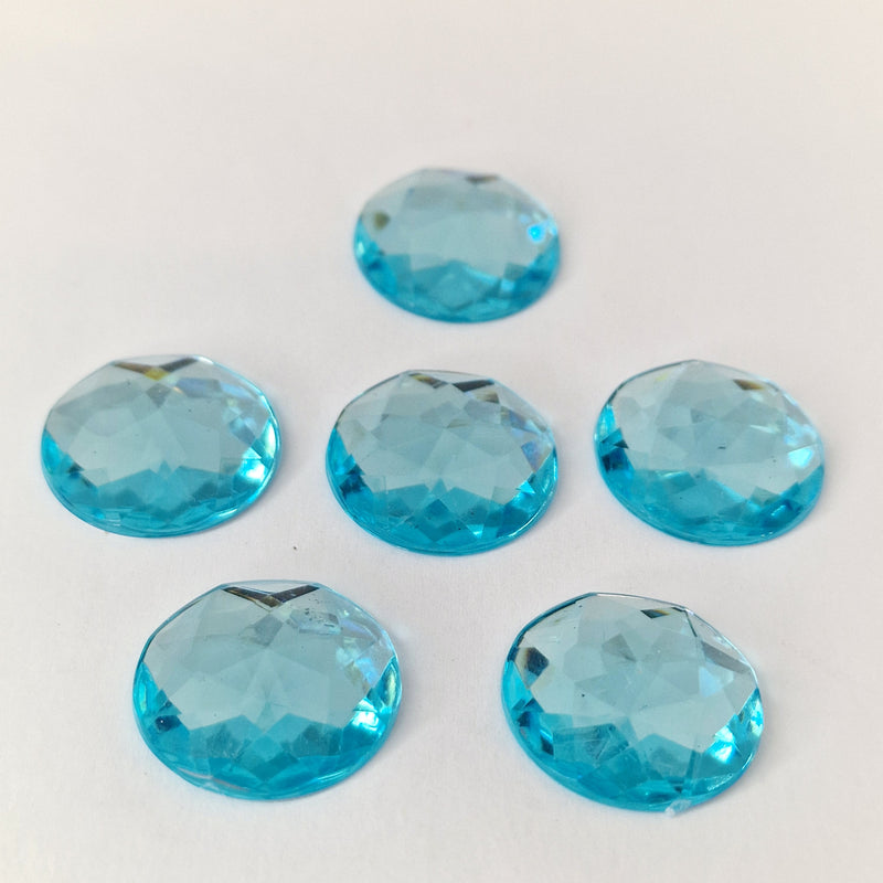 MajorCrafts 24pcs 22mm Sky Blue Star Facets Flat Back Round Acrylic Rhinestones A08