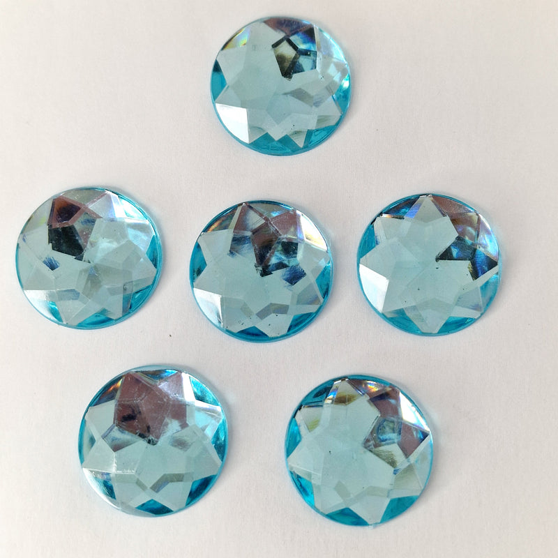 MajorCrafts 24pcs 22mm Sky Blue Star Facets Flat Back Round Acrylic Rhinestones A08