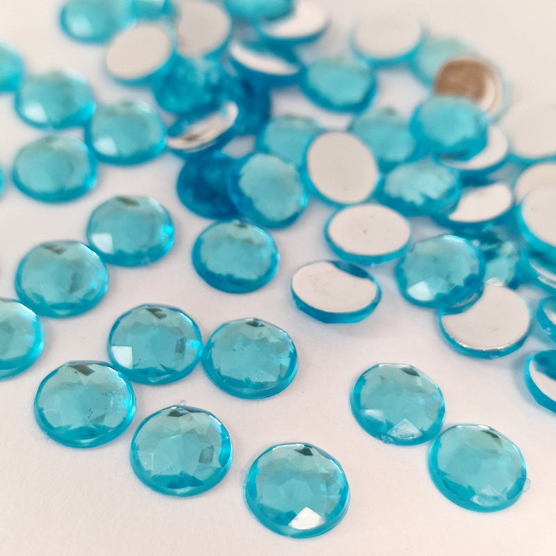 MajorCrafts 200pcs 8mm Sky Blue Star Facets Flat Back Round Acrylic Rhinestones A08