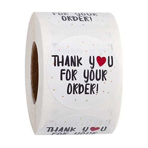MajorCrafts 500 labels per roll 2.5cm 1" wide Black & White 'Thank You For Your Order' Round Stickers V001