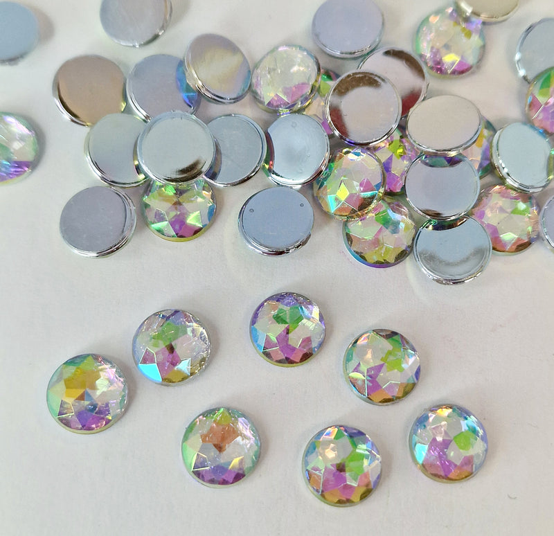MajorCrafts 120pcs 10mm Crystal AB Star Facets Flat Back Round Acrylic Rhinestones A17
