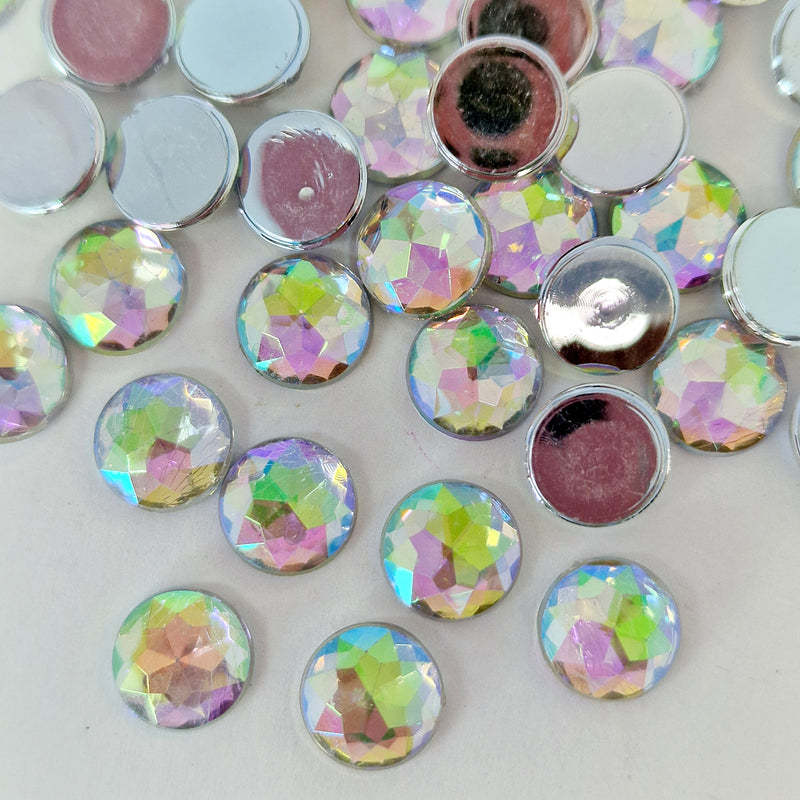 MajorCrafts 120pcs 10mm Crystal AB Star Facets Flat Back Round Acrylic Rhinestones A17