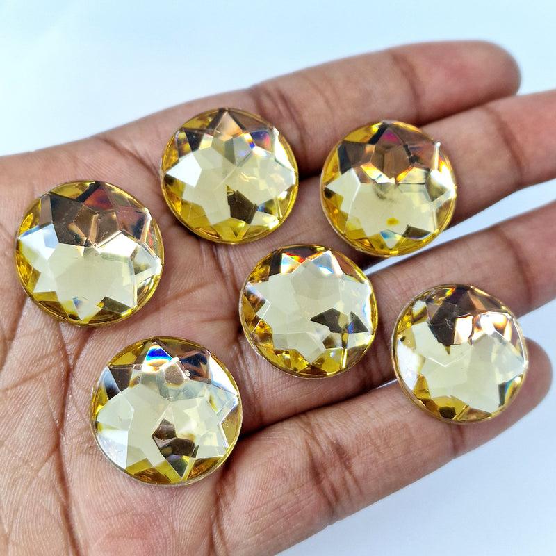 MajorCrafts 24pcs 22mm Light Topaz Brown Star Facets Flat Back Round Acrylic Rhinestones A21
