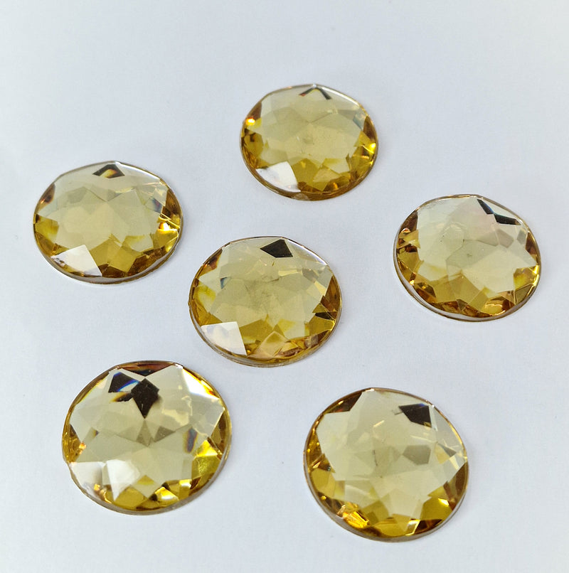 MajorCrafts 24pcs 22mm Light Topaz Brown Star Facets Flat Back Round Acrylic Rhinestones A21