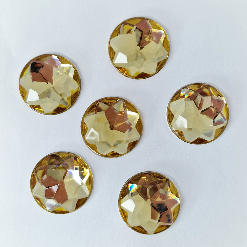 MajorCrafts 24pcs 22mm Light Topaz Brown Star Facets Flat Back Round Acrylic Rhinestones A21