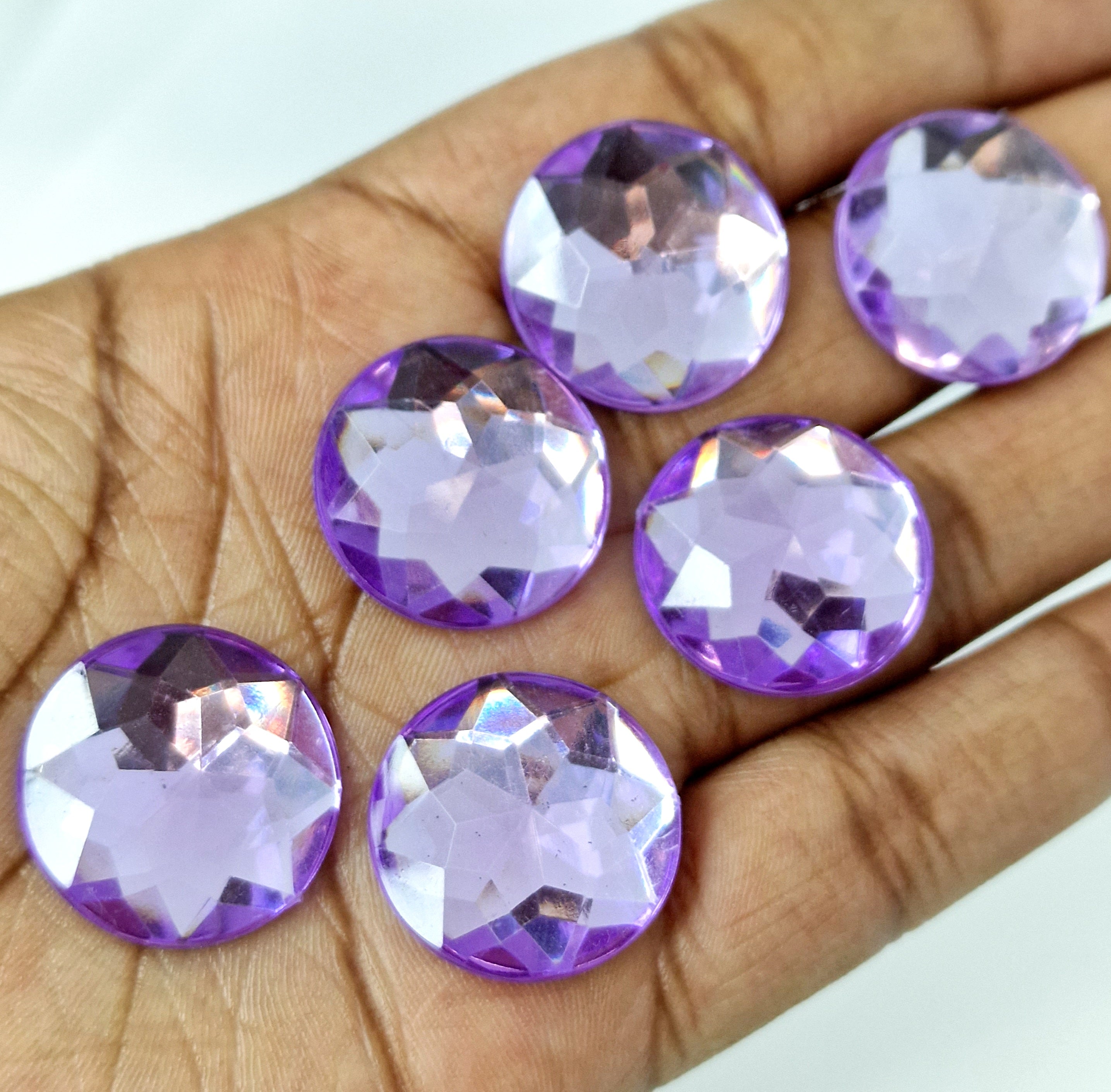 MajorCrafts 24pcs 22mm Lilac Purple Star Facets Flat Back Round Acrylic Rhinestones A25