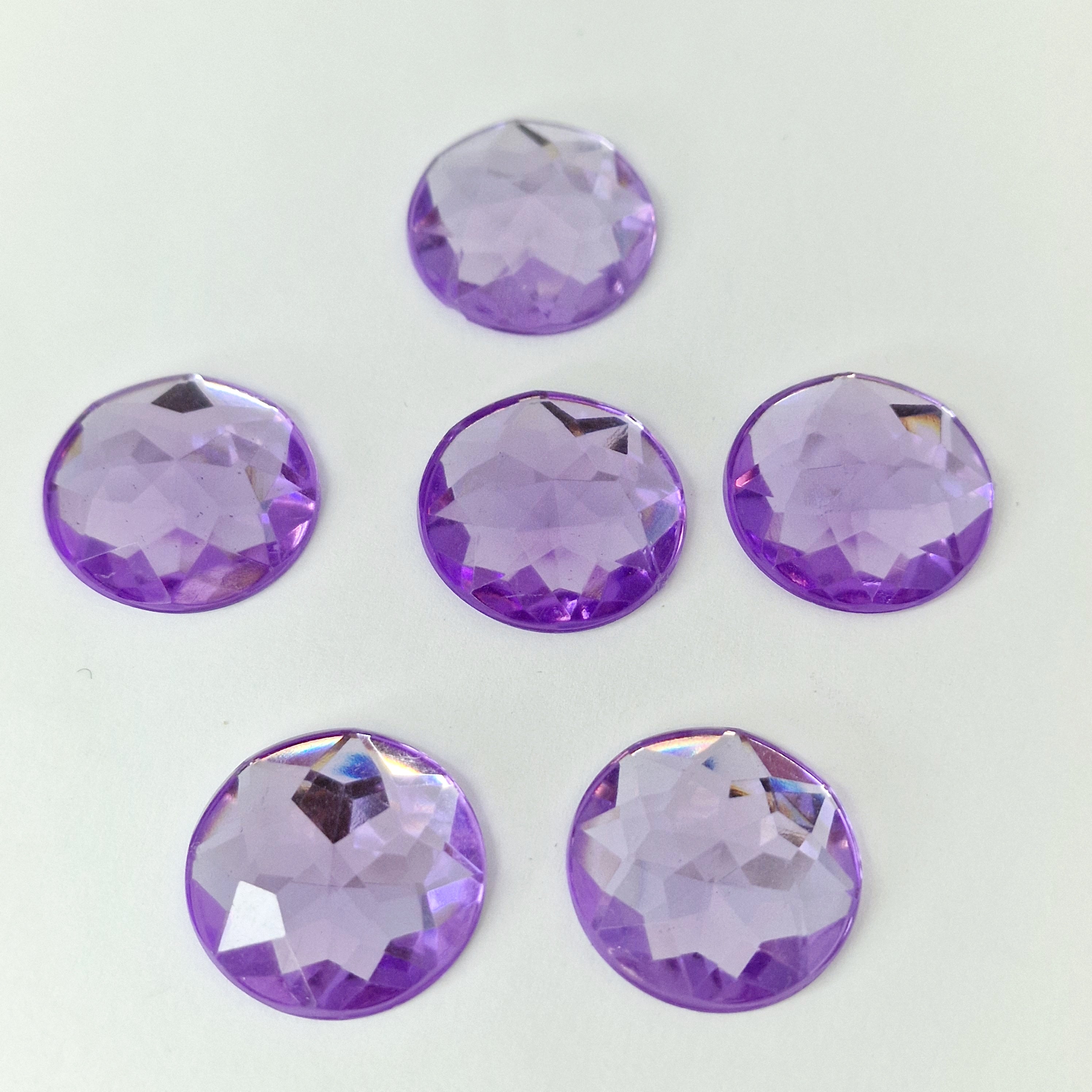 MajorCrafts 24pcs 22mm Lilac Purple Star Facets Flat Back Round Acrylic Rhinestones A25
