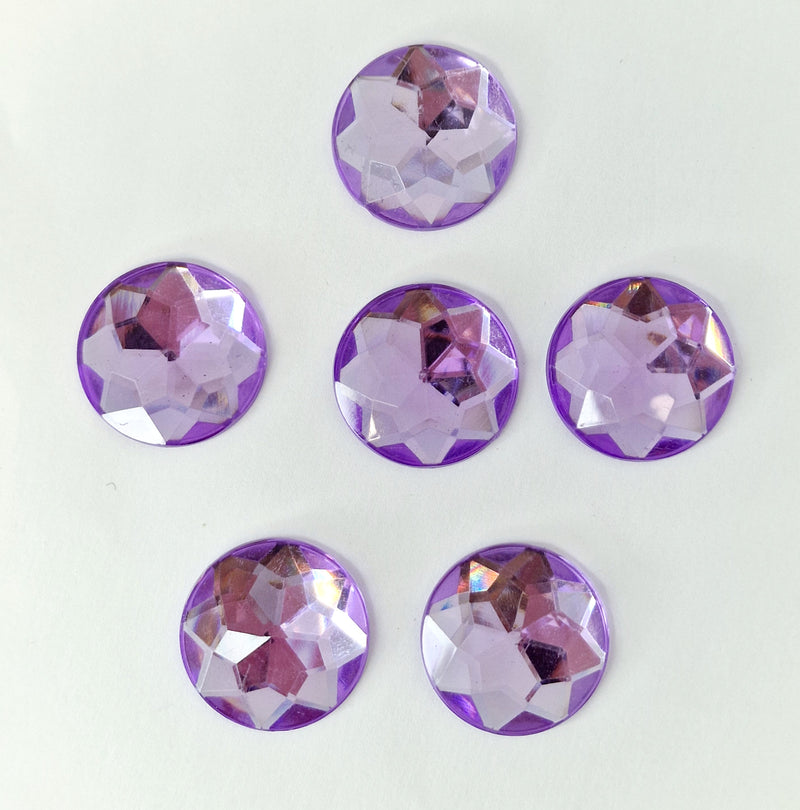 MajorCrafts 24pcs 22mm Lilac Purple Star Facets Flat Back Round Acrylic Rhinestones A25