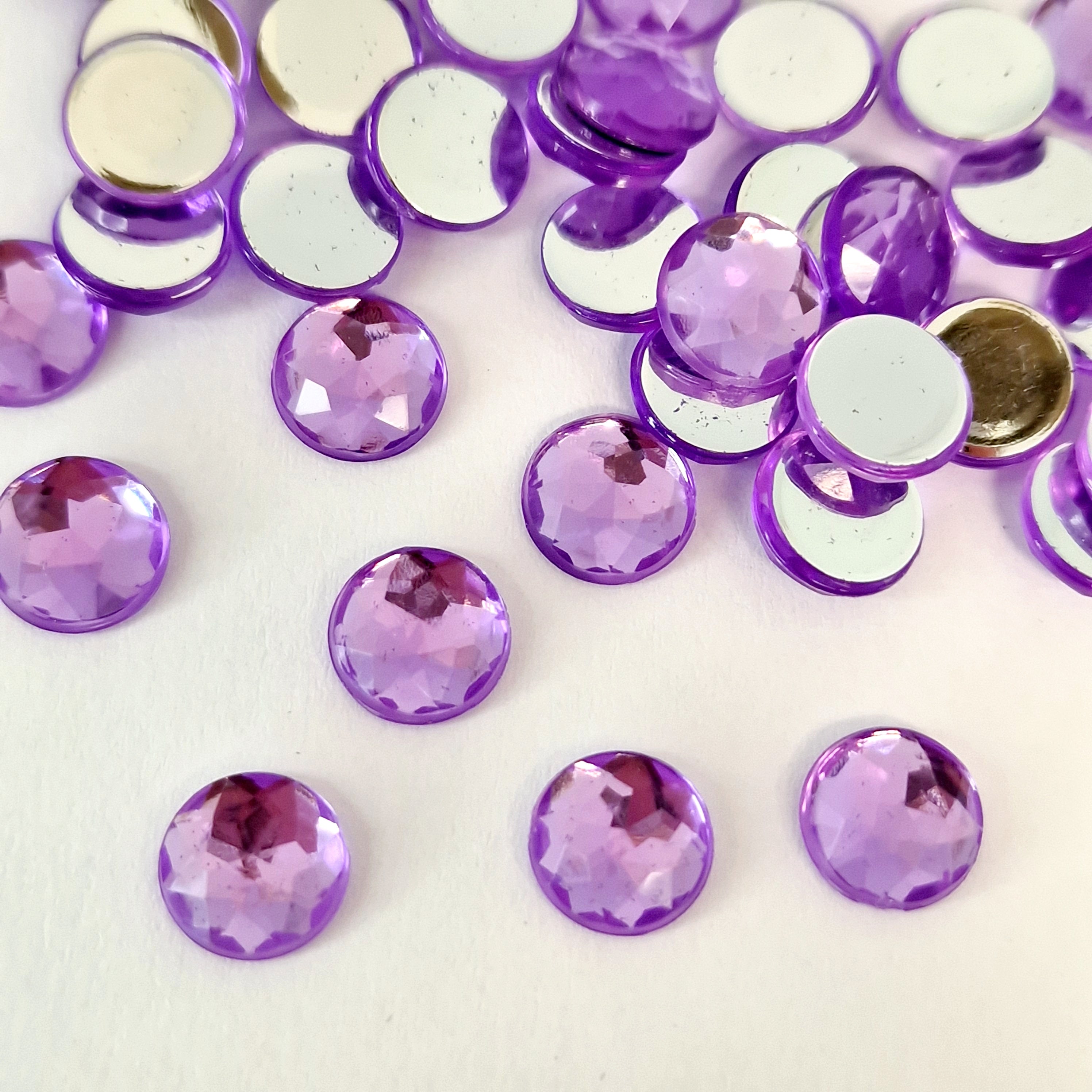 MajorCrafts 200pcs 8mm Lilac Purple Star Facets Flat Back Round Acrylic Rhinestones A21