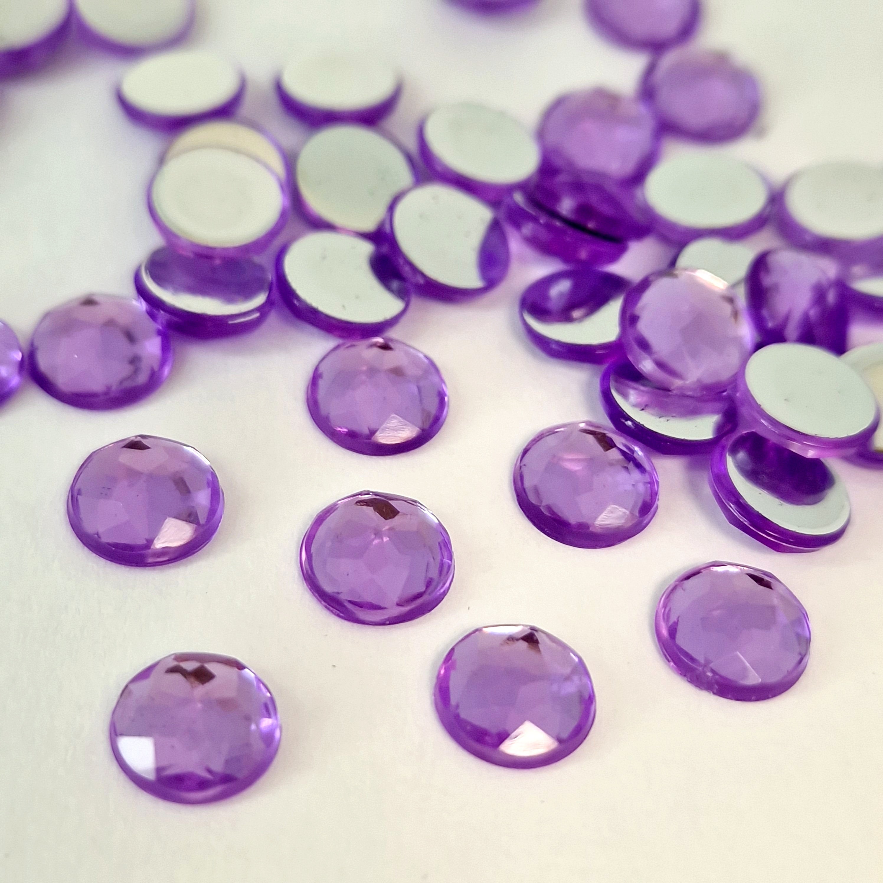 MajorCrafts 96pcs 10mm Lilac Purple Star Facets Flat Back Round Acrylic Rhinestones A25
