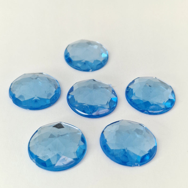MajorCrafts 24pcs 22mm Light Blue Star Facets Flat Back Round Acrylic Rhinestones A26