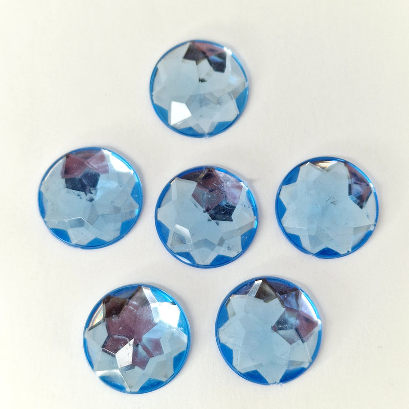 MajorCrafts 24pcs 22mm Light Blue Star Facets Flat Back Round Acrylic Rhinestones A26